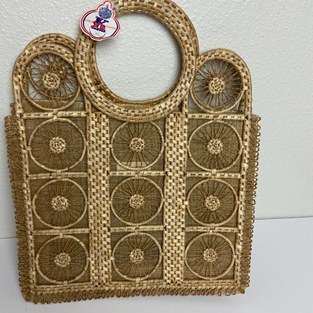 NWT Straw Canvas Woven Tote Bag  "King's Crown"